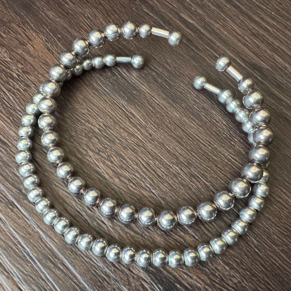 Two Vintage Sterling Silver 925 Italy Cuff Ball Bead Bracelets 4mm & 5mm 16.1g
